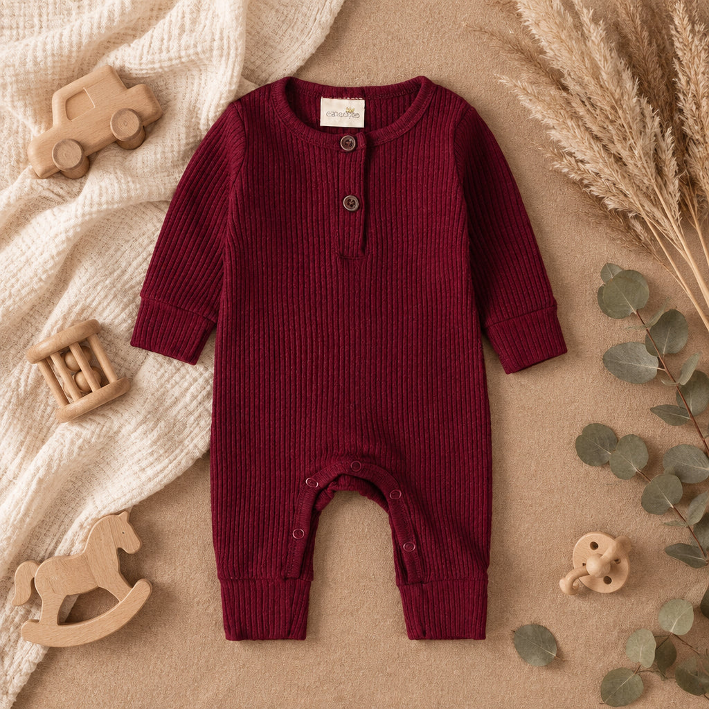 Little Cove Ribbed Romper – Claret