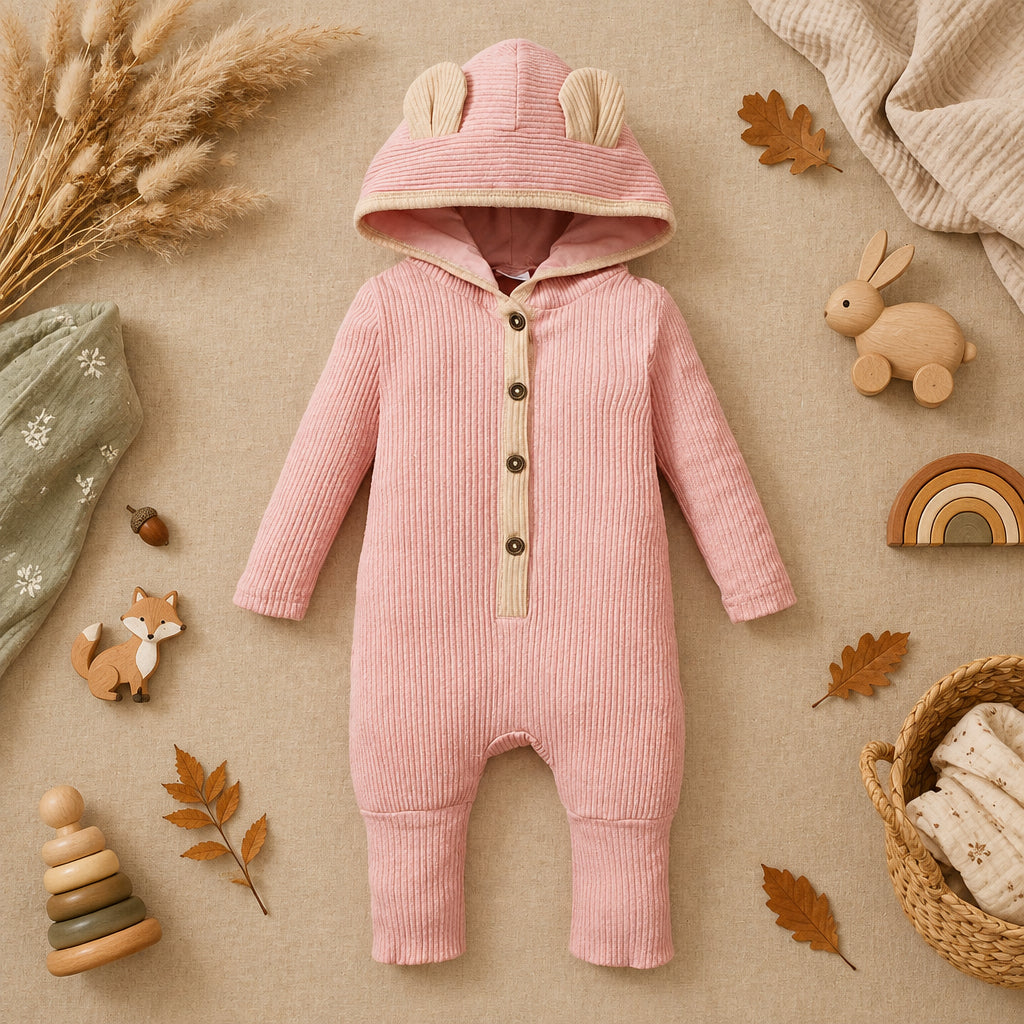 Bear Cub Ribbed Hooded Romper – alternate view 5
