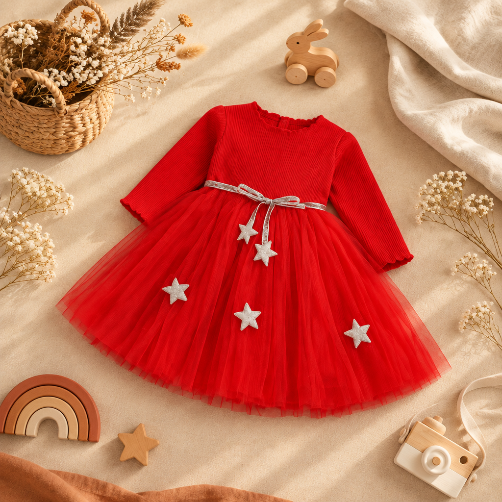Twinkle Star Knit Dress – Red