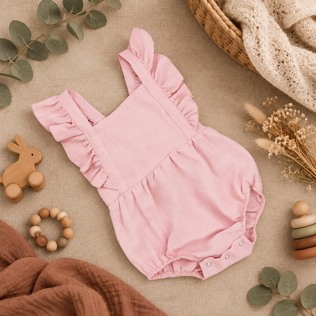 Sienna Ruffle Linen Bodysuit – Pink