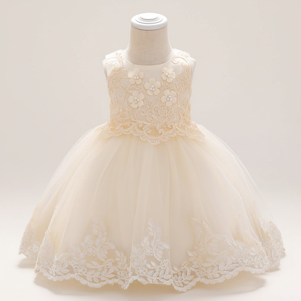 Petite Blossom Tulle Dress – Beige