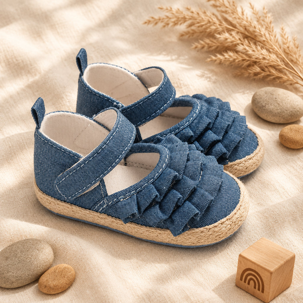 Ruffle First Step Baby Shoes – blue