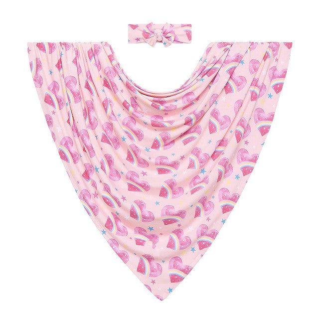 Newborn Cotton Wrap & Matching Accessory – Watermelon
