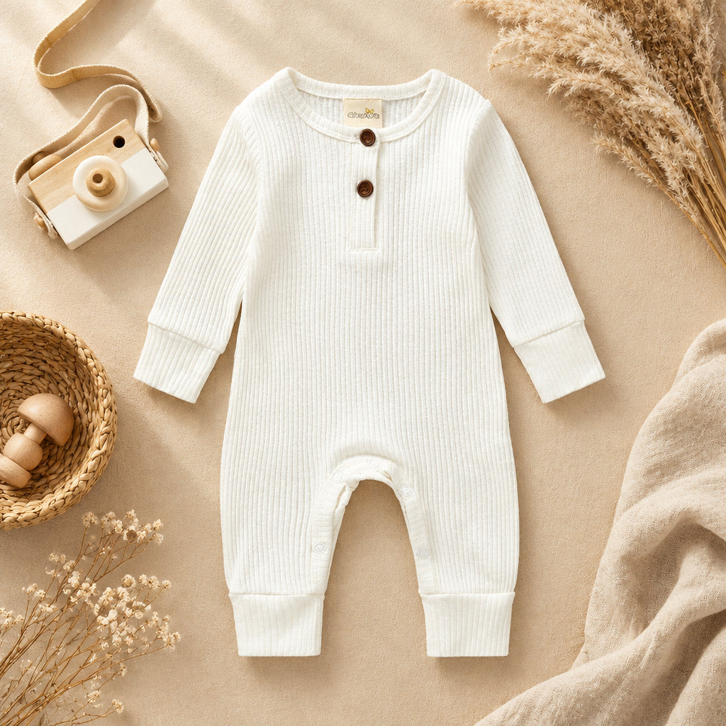 Little Cove Ribbed Romper – White