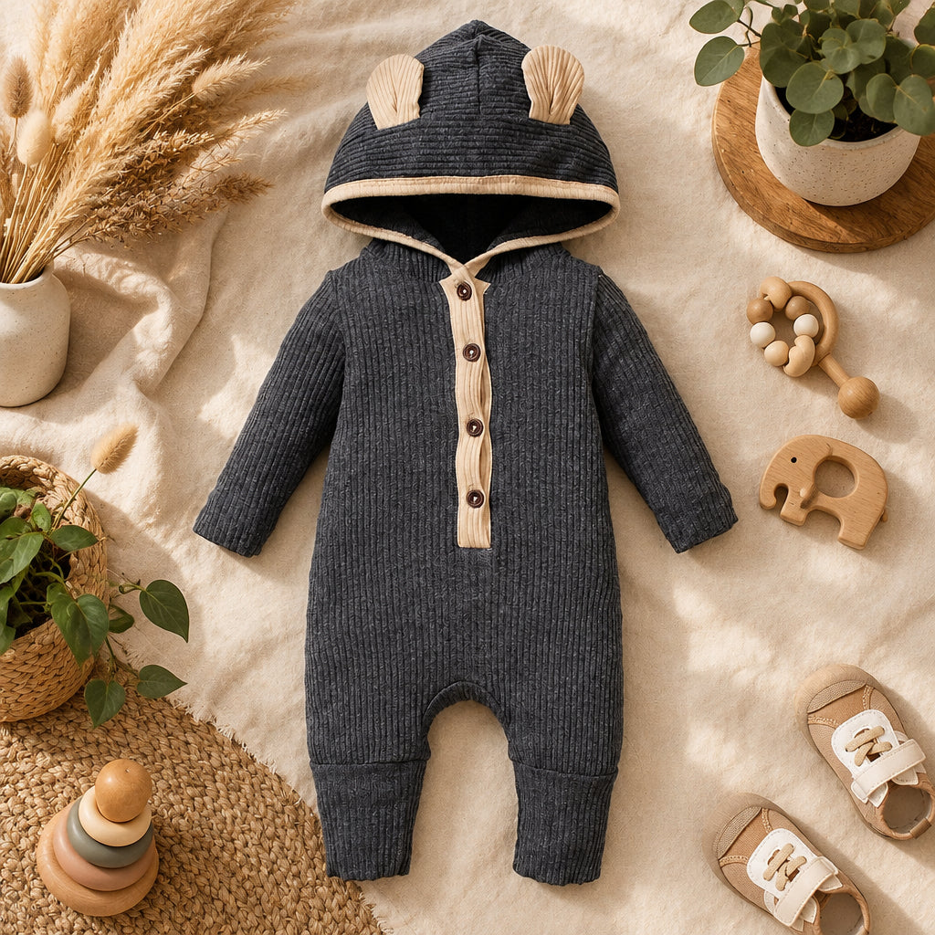 Bear Cub Ribbed Hooded Romper – alternate view 4