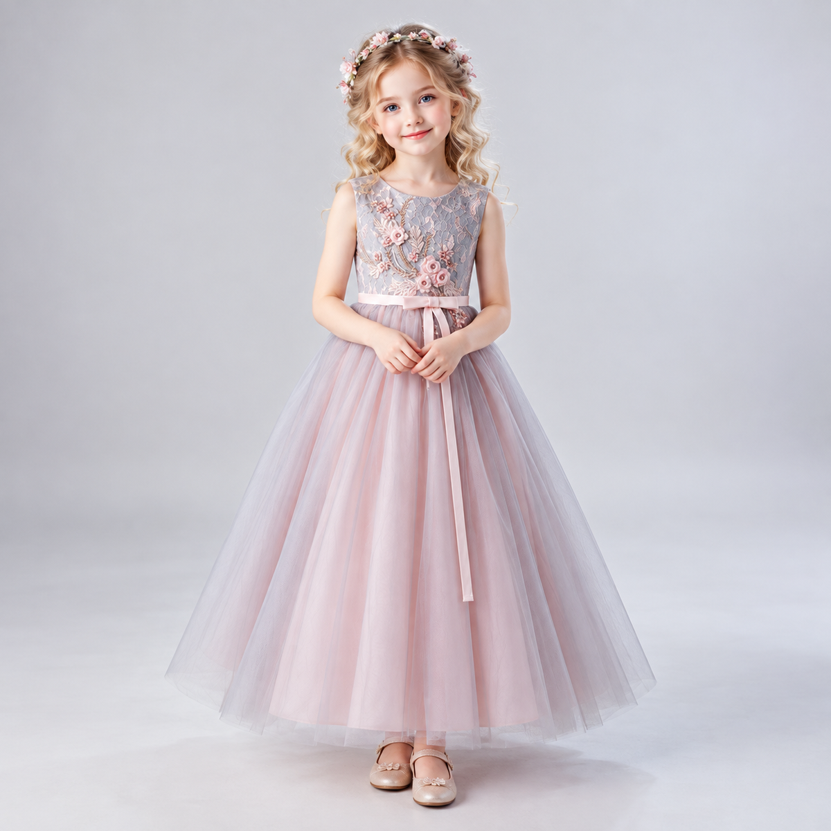 Whimsical Tulle Occasion Dress – Grey