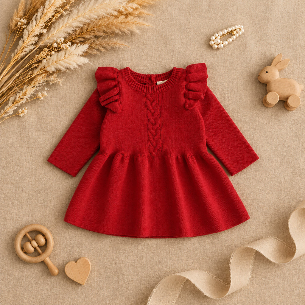 Heirloom Knit Ruffle Dress – Sprinkle red