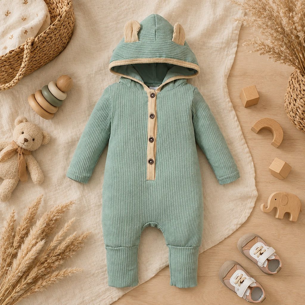 Bear Cub Ribbed Hooded Romper – alternate view 6