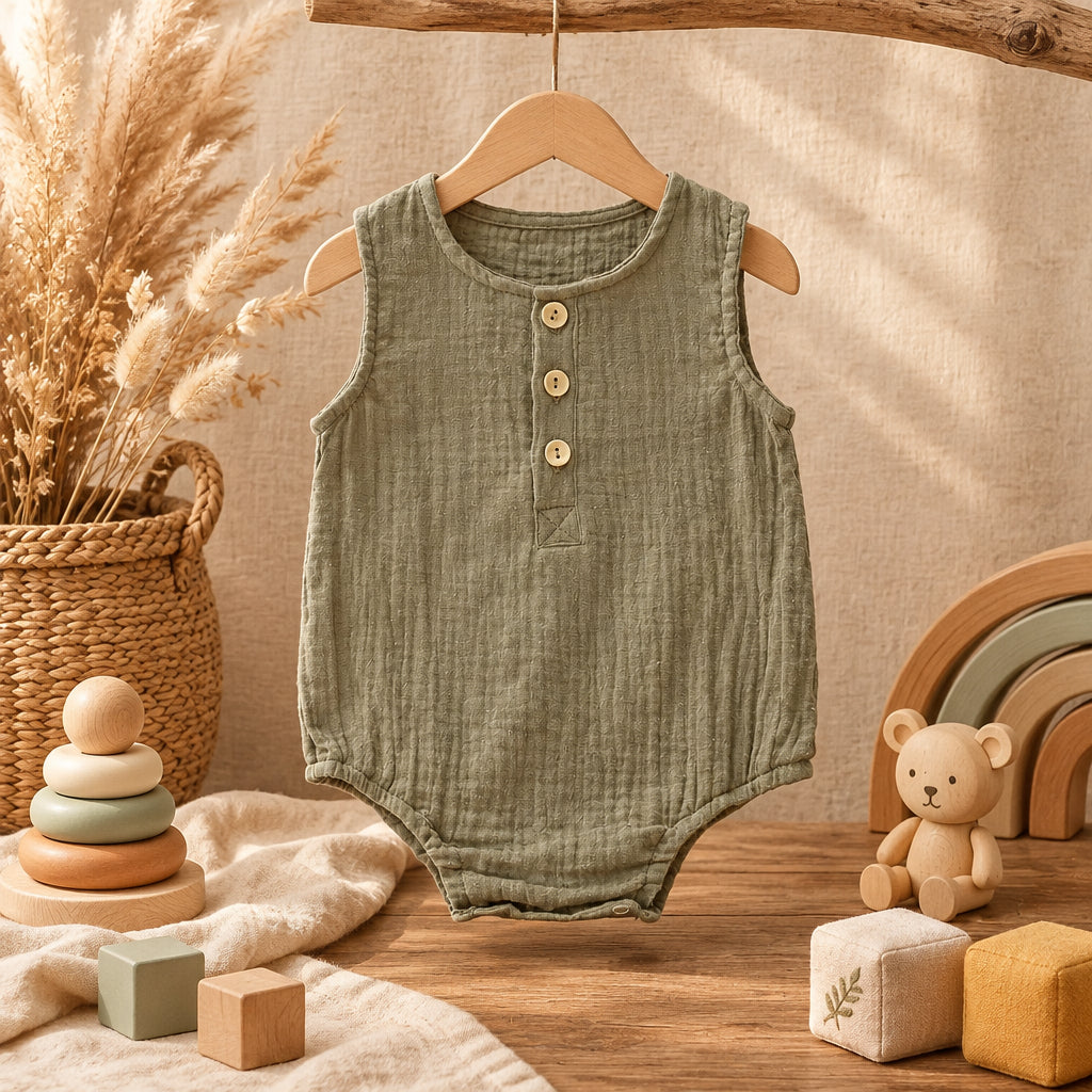 Cotton Drift Boys Romper – Khaki