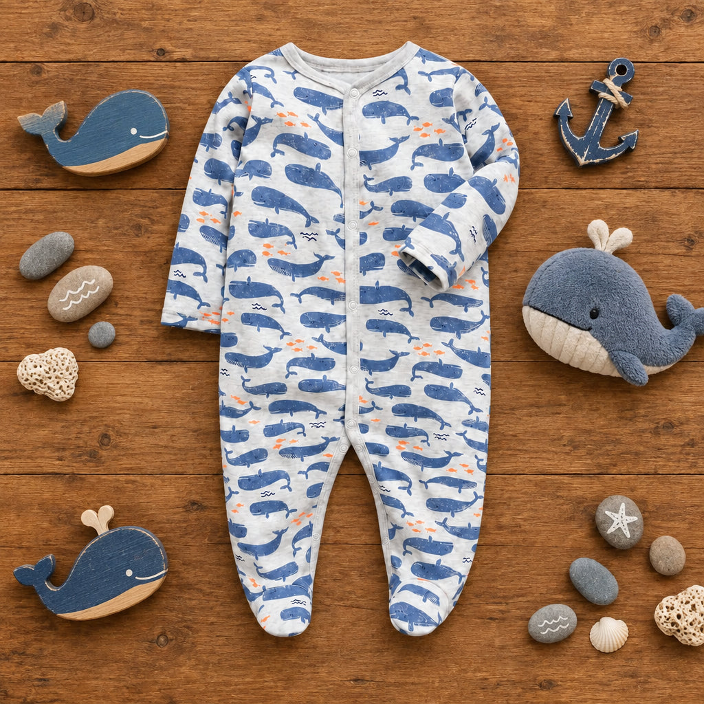 Boys Printed Cotton Romper – 3 style | Whales