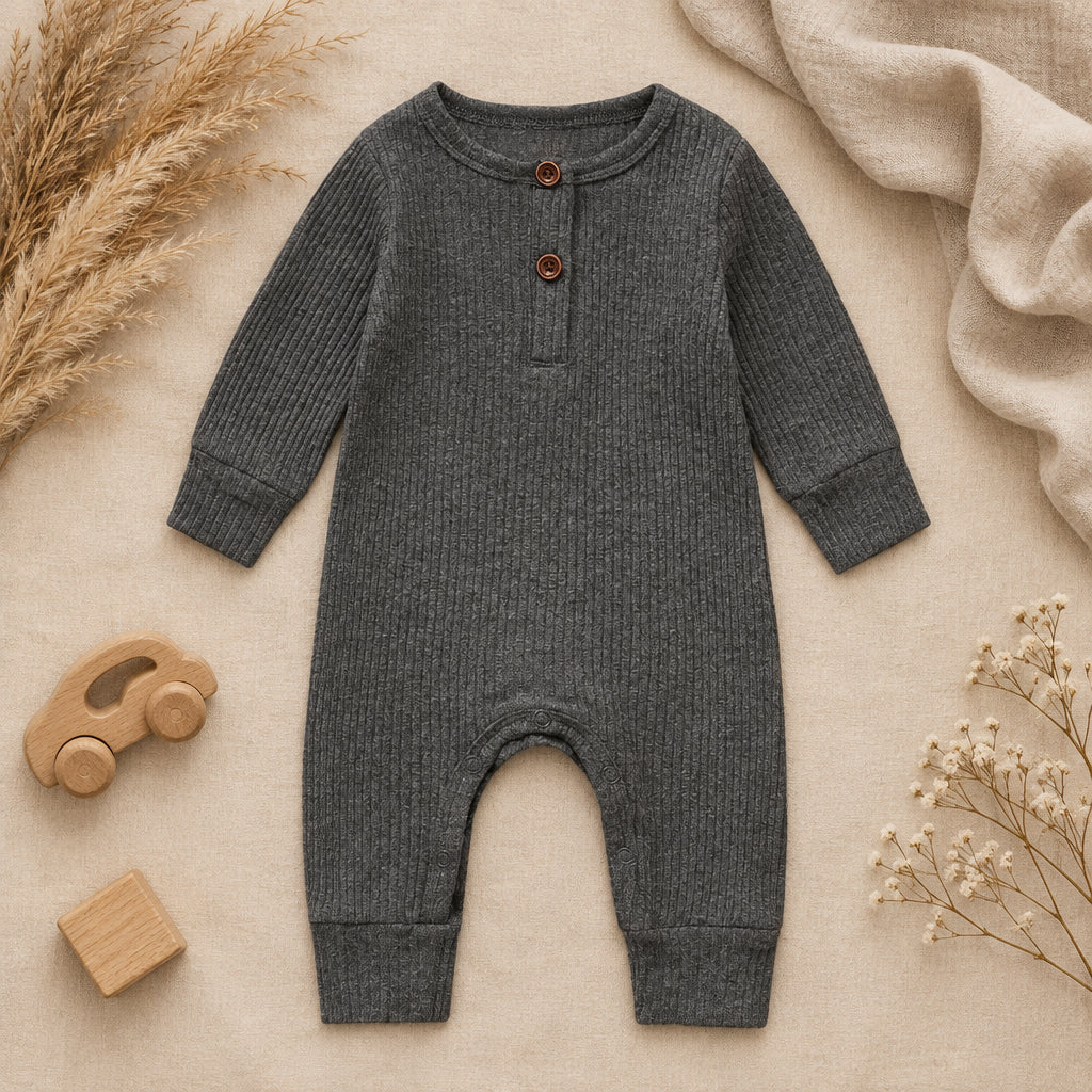 Little Cove Ribbed Romper – Grey