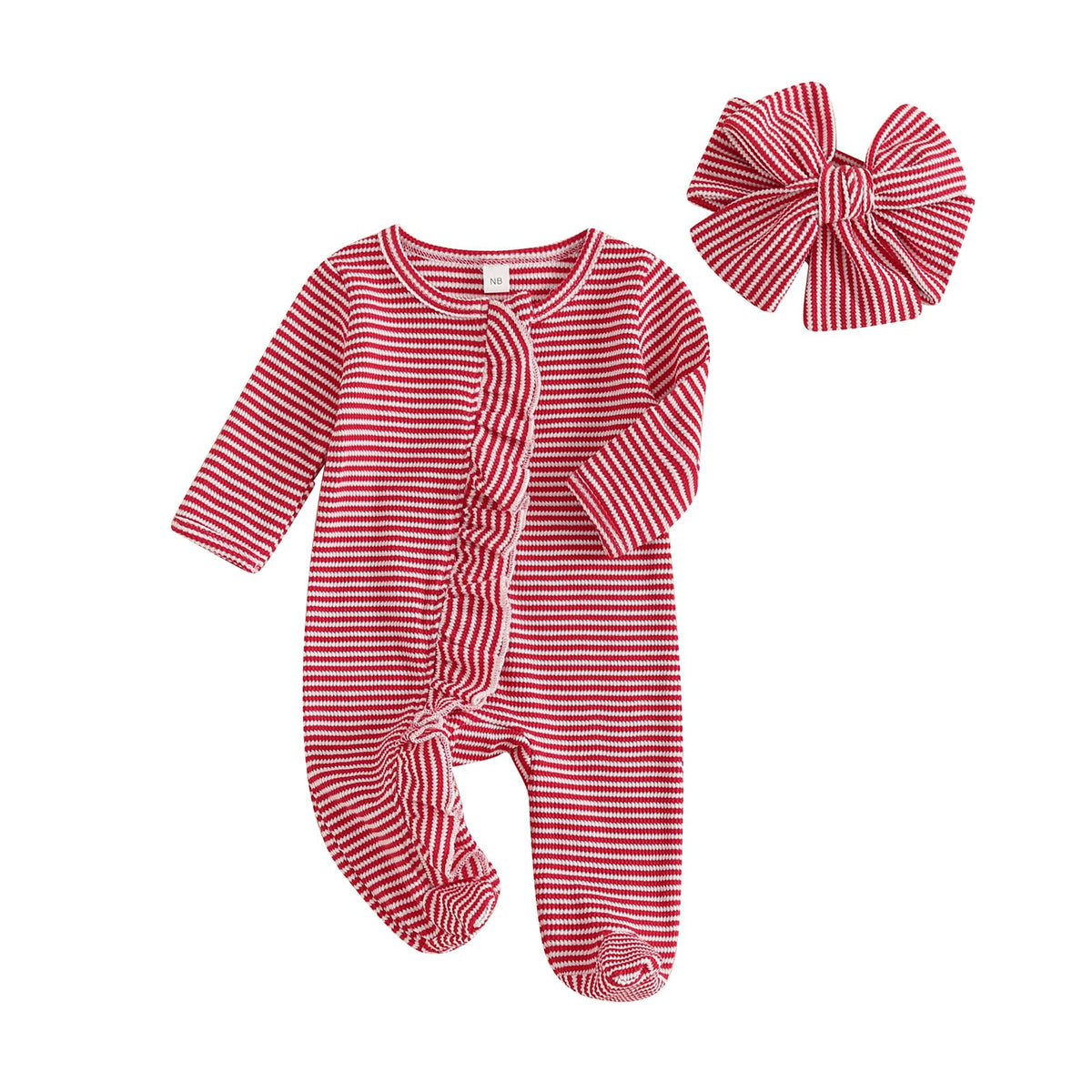 Ruffled Striped Holiday Romper – Christmas Red – alternate view