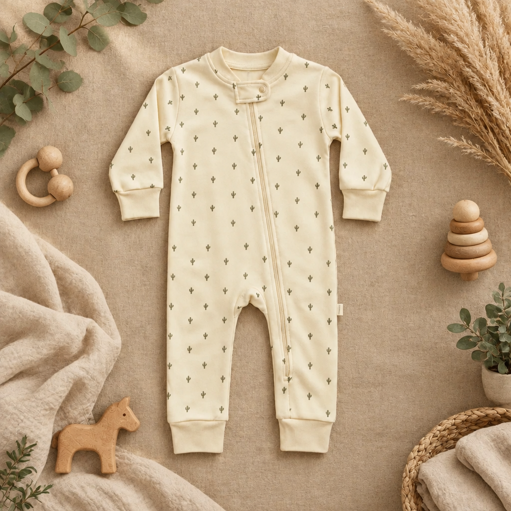 Natural Hue Cotton Romper – Cactus