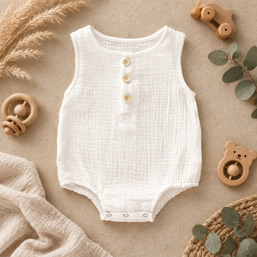 Cotton Drift Boys Romper – White