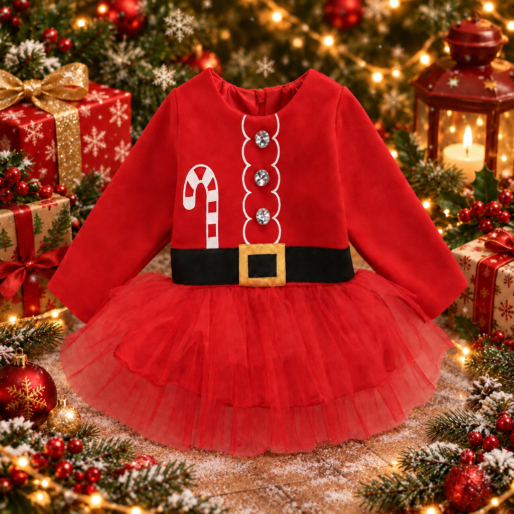 Festive Candy Cane Tulle Dress – Red