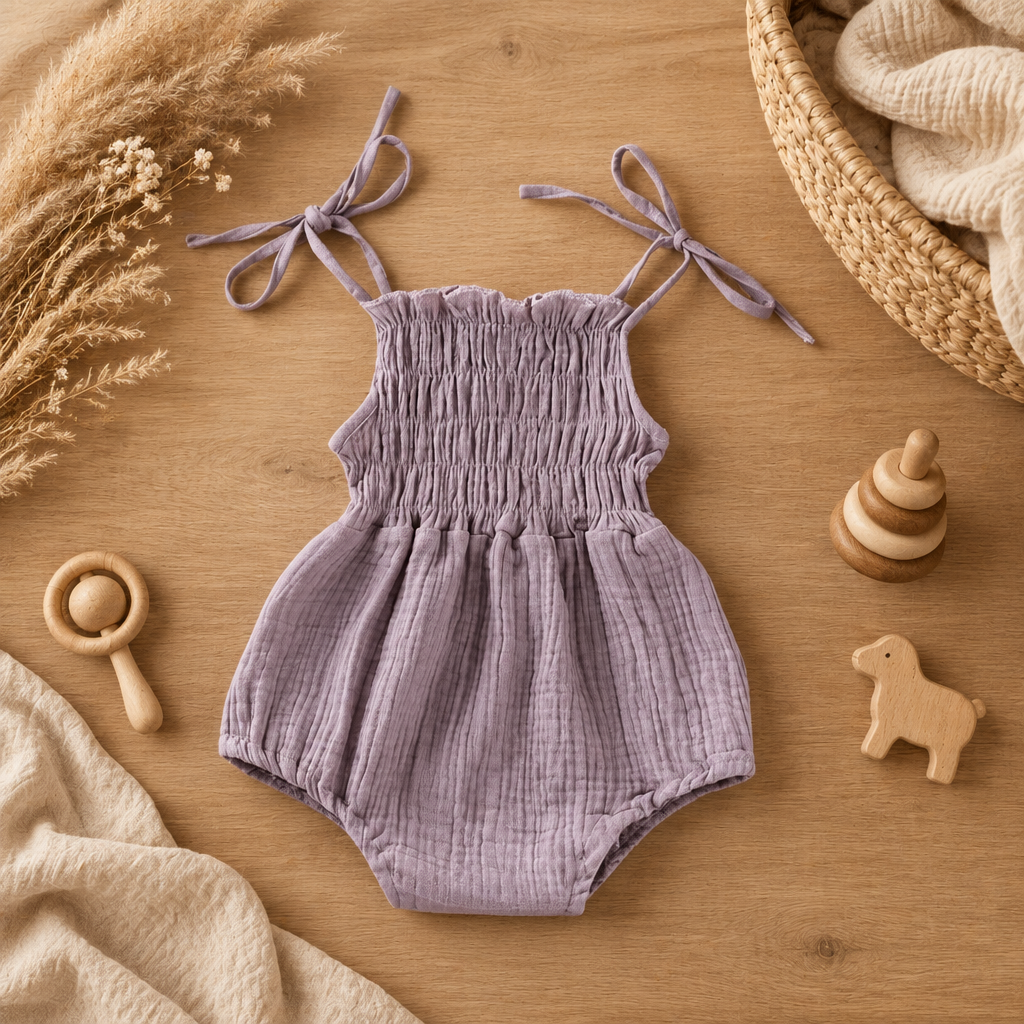 Summer Love Shoulder-Tie Romper – Purple