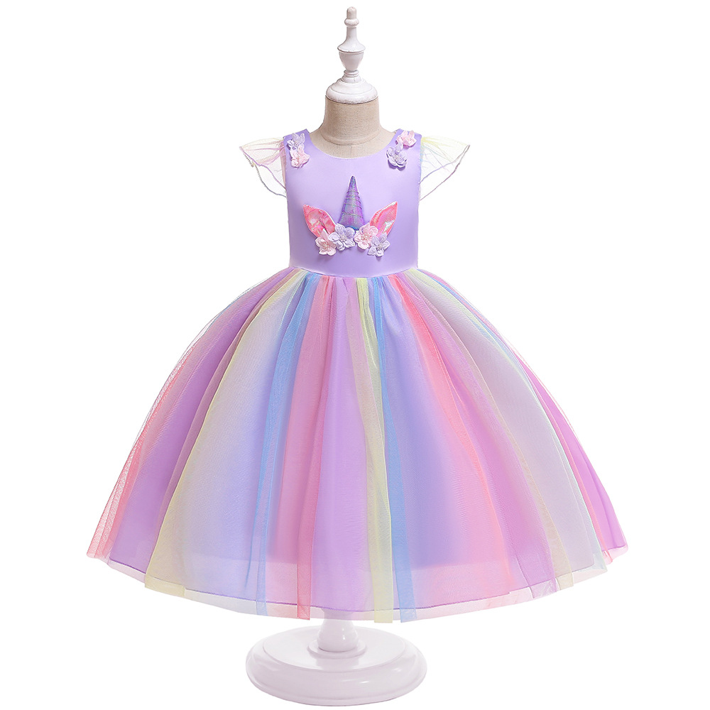Rainbow Unicorn Tulle Dress – Rainbow Rose (Silver)