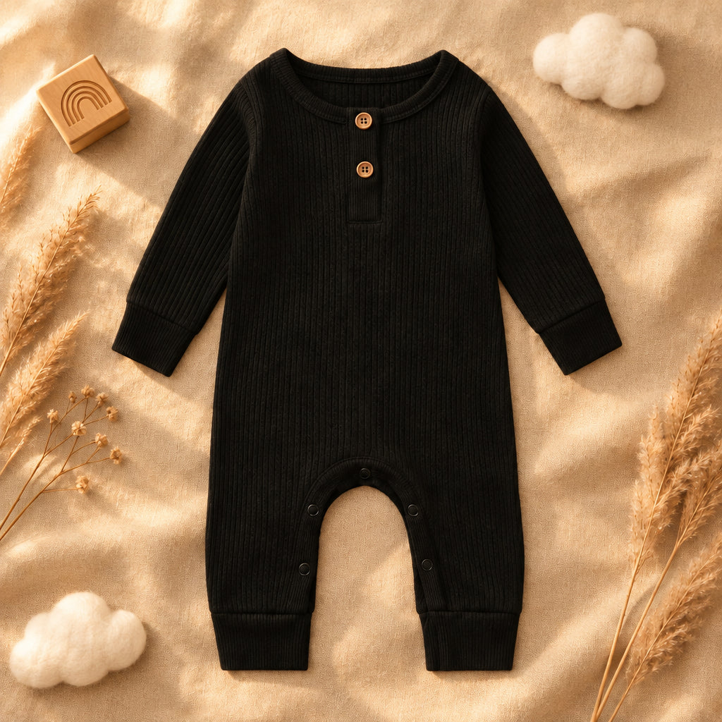 Little Cove Ribbed Romper – Black
