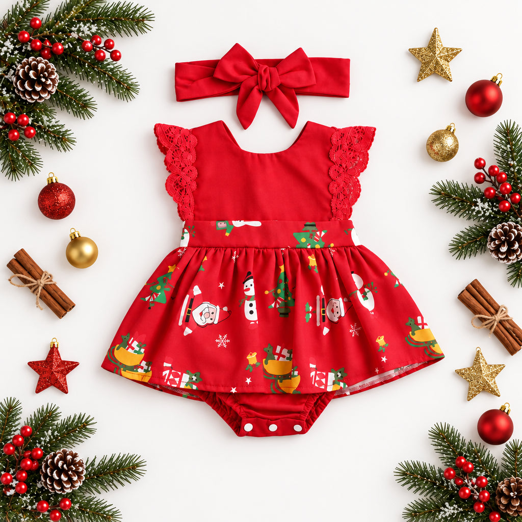 Santa Baby Christmas Romper & Headband – Red – alternate view