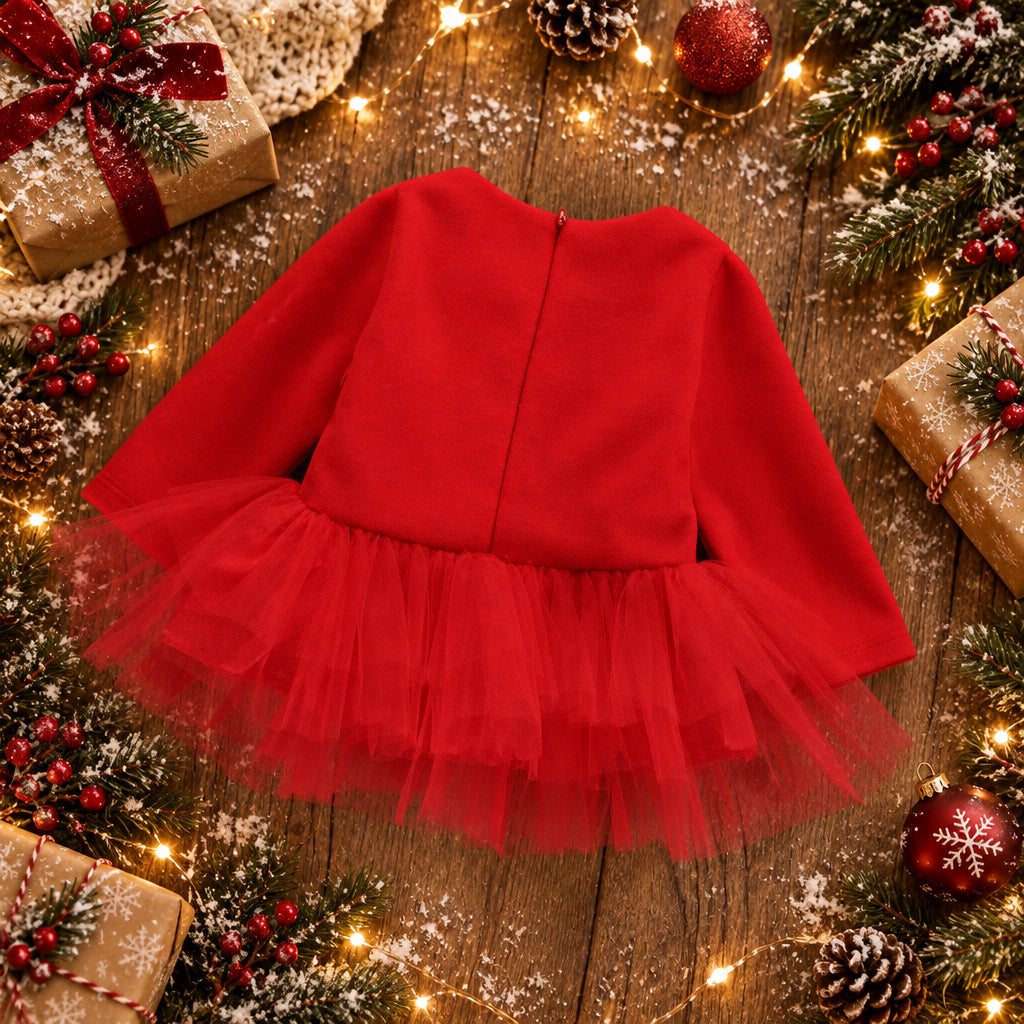 Festive Candy Cane Tulle Dress – Red – alternate view