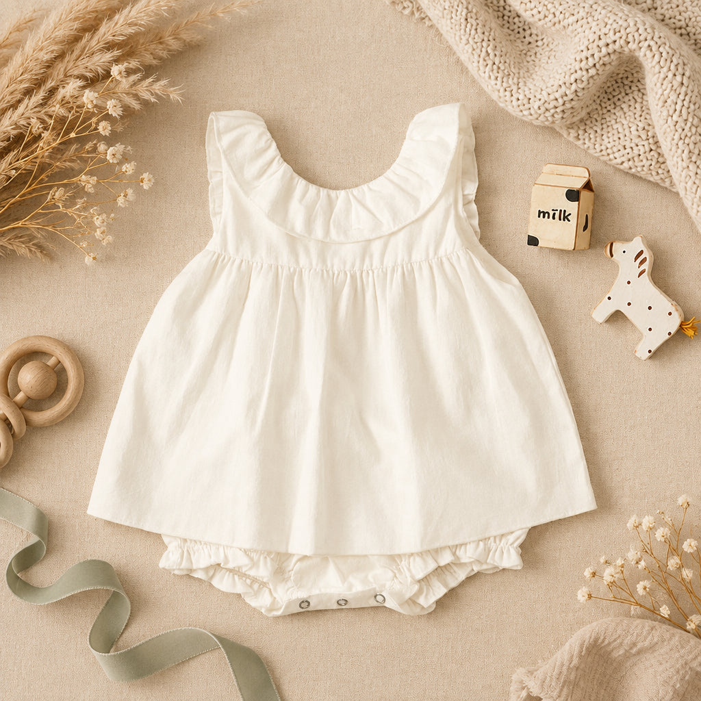 Heritage Ruffle Bodysuit Dress – White