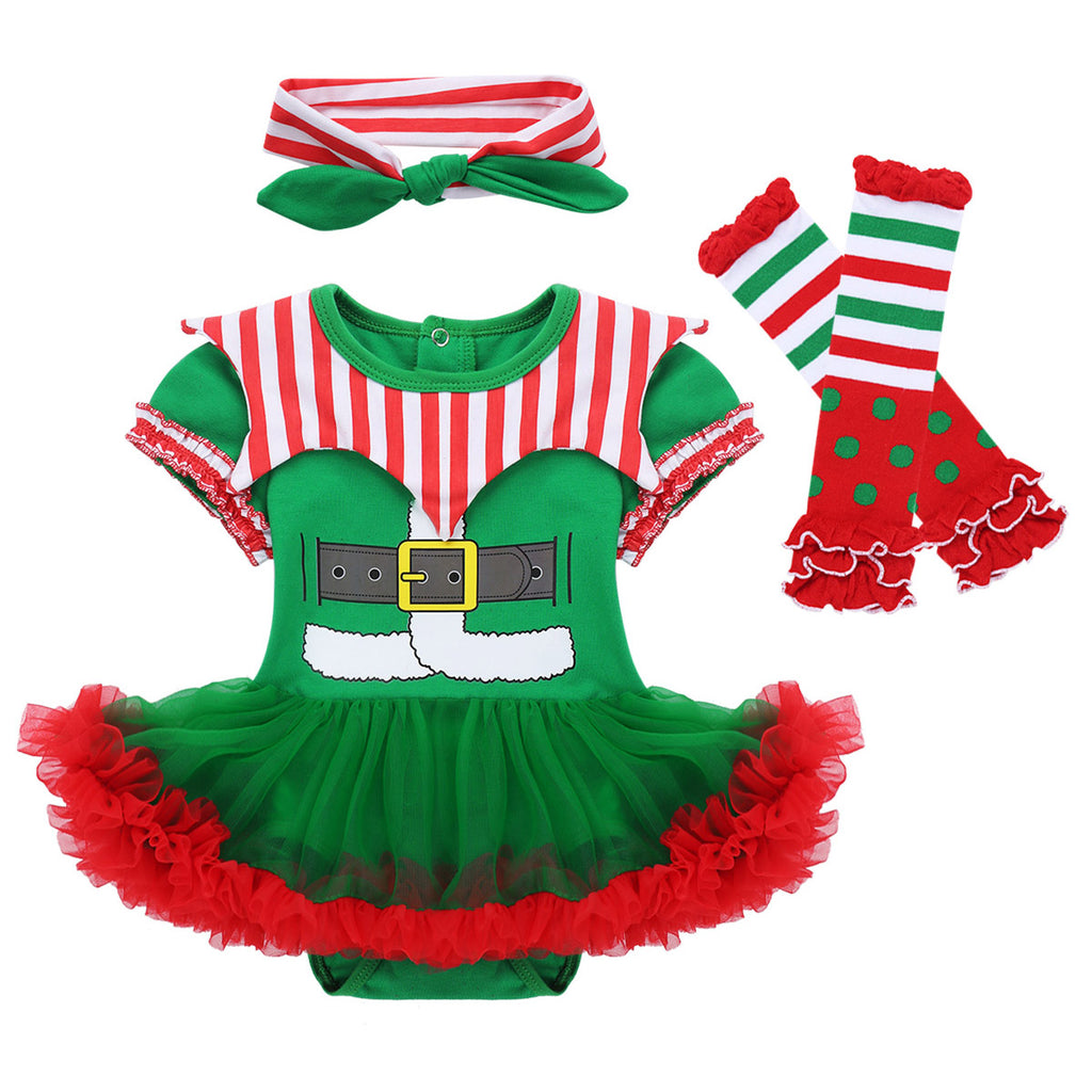 Festive Elf Baby Romper Set – Green and Red – alternate view