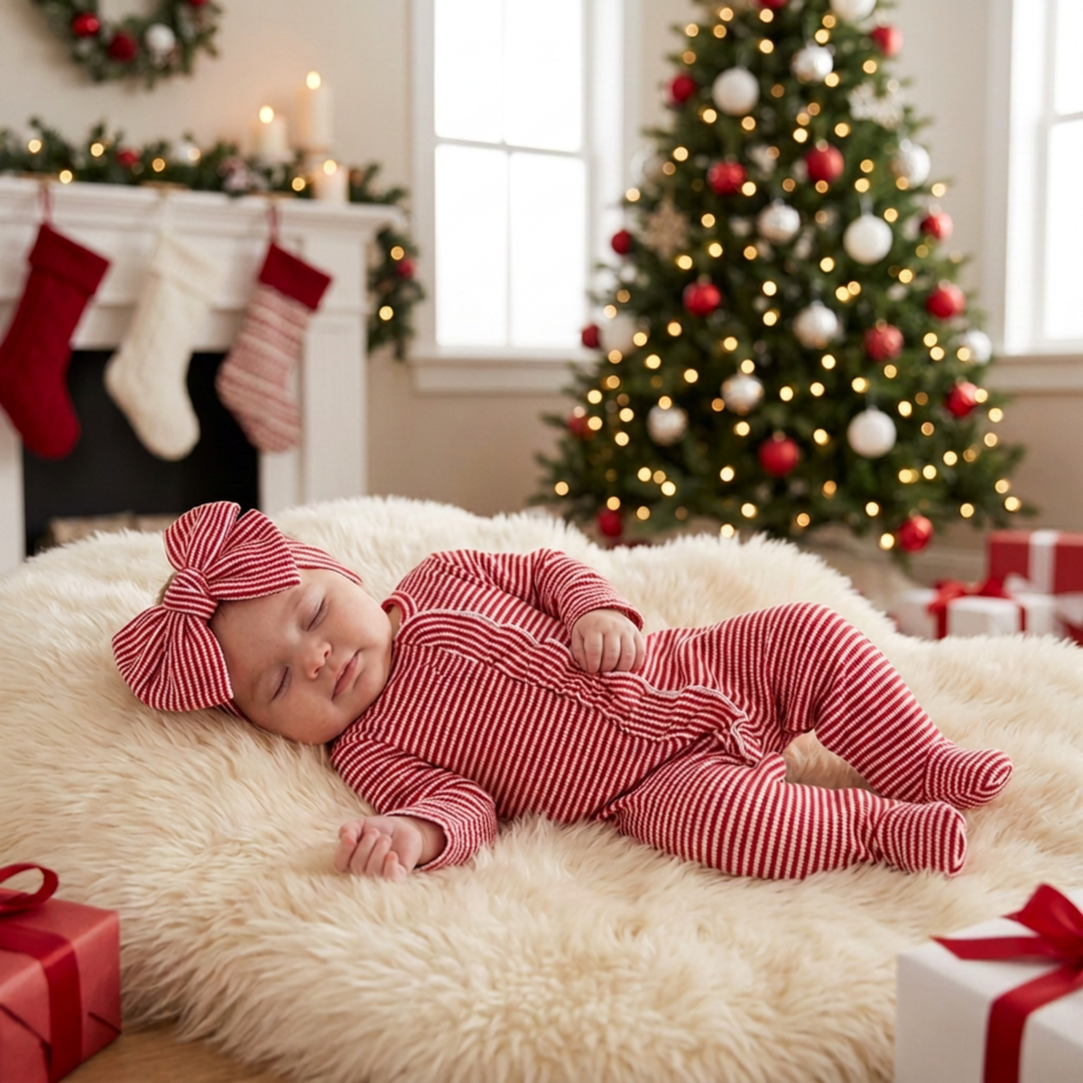Ruffled Striped Holiday Romper – Christmas Red