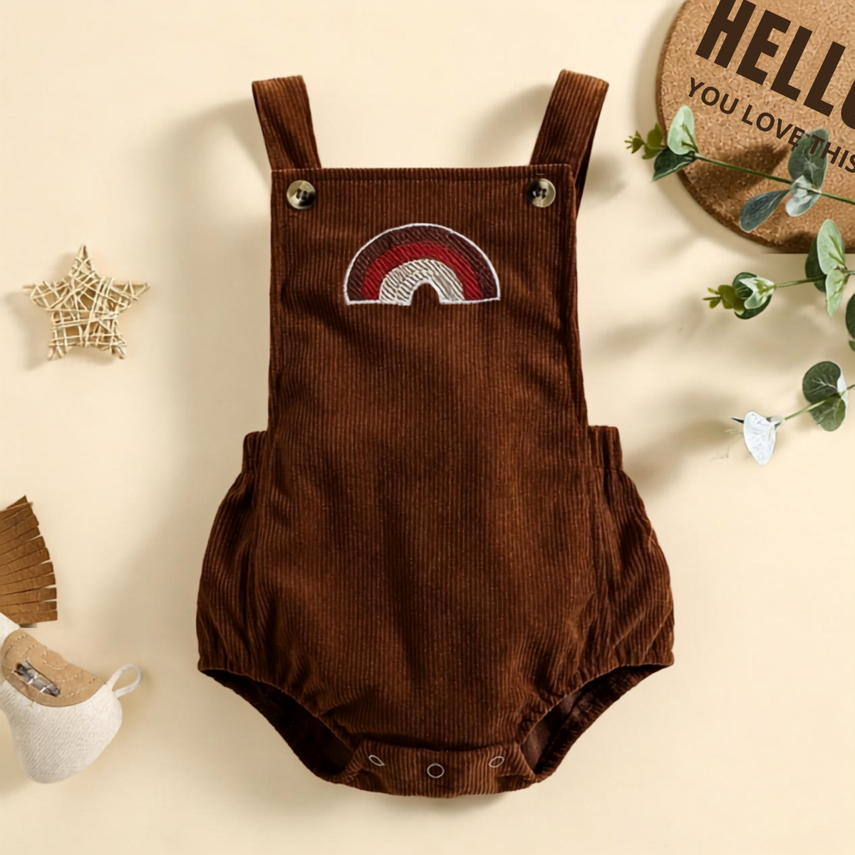 Lush Rainbow Corduroy Romper – Brown – alternate view