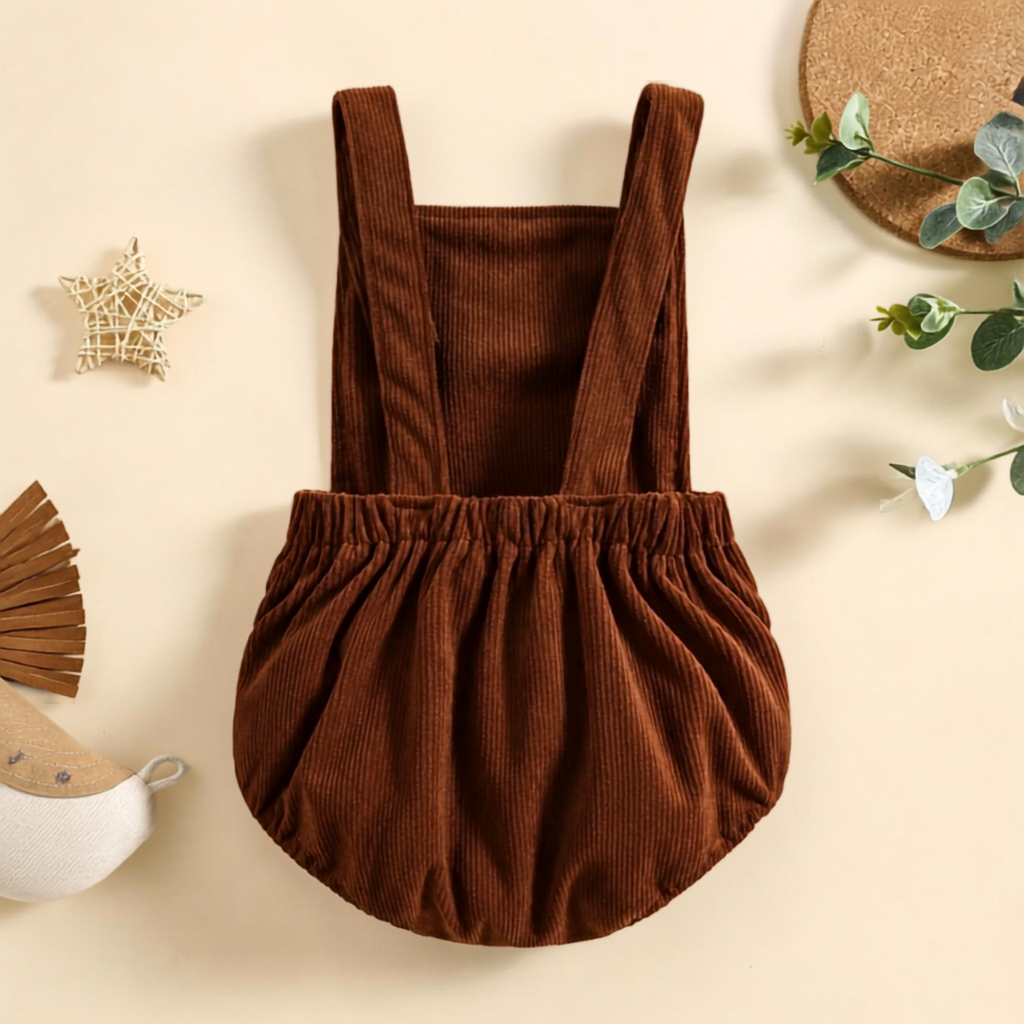 Lush Rainbow Corduroy Romper – Brown – view 2