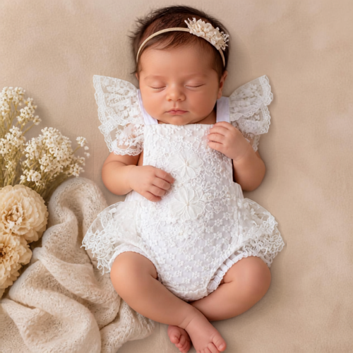 Angel Lace Baby Romper – White