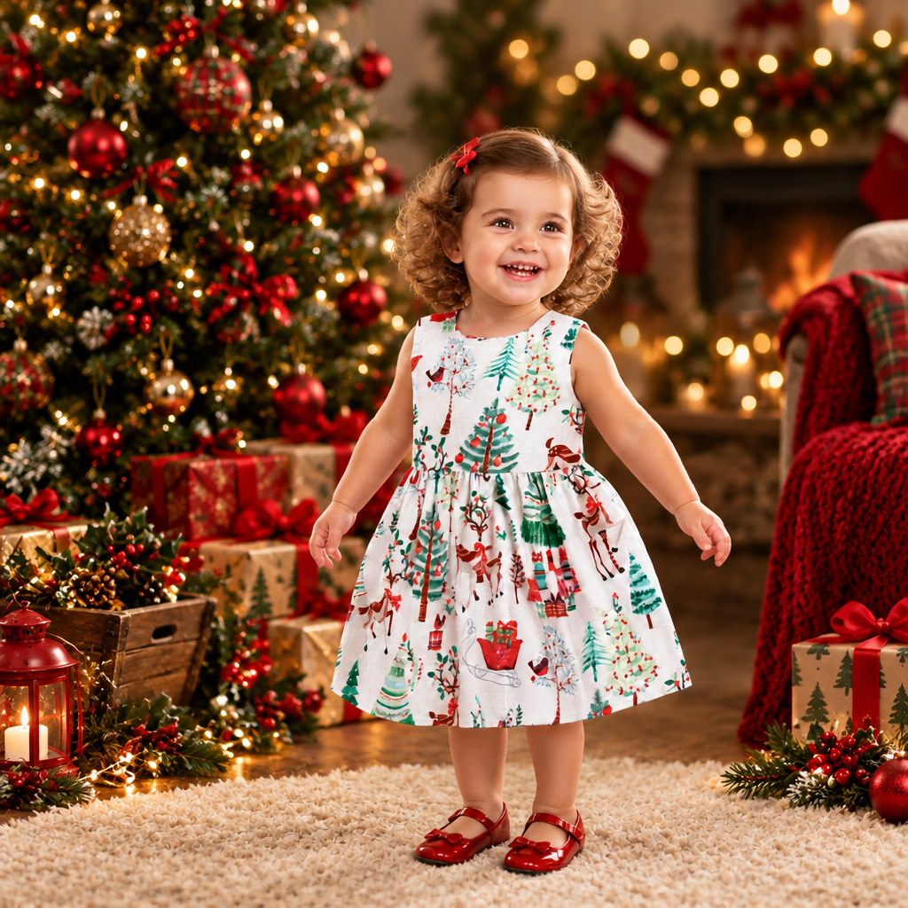 Miss Reindeer Christmas Dress – White