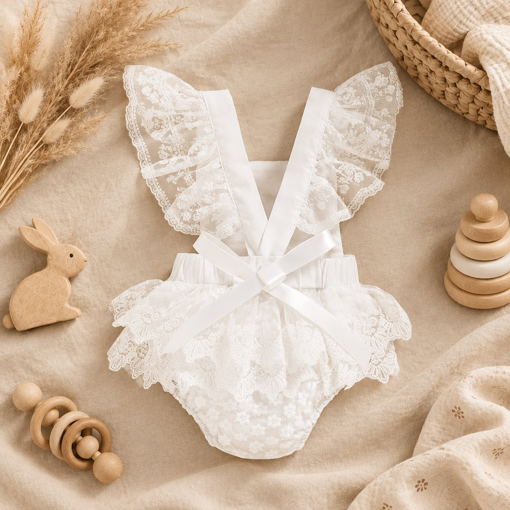 Angel Lace Baby Romper – White – view 2