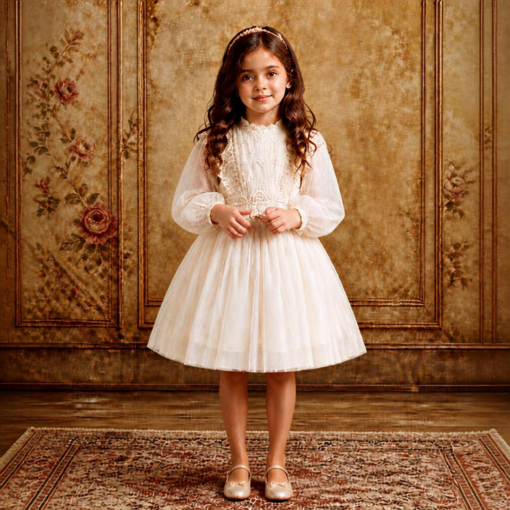Vintage Lantern Sleeve Tulle Dress