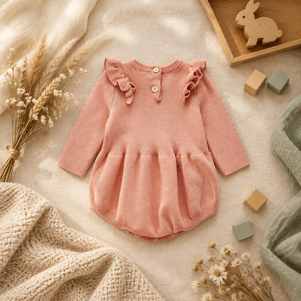 Heirloom Knit Ruffle Romper – Pink