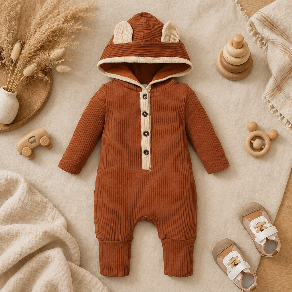 Bear Cub Ribbed Hooded Romper – alternate view 1