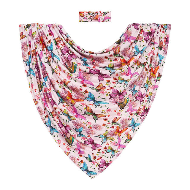 Newborn Cotton Wrap & Matching Accessory – Butterfly