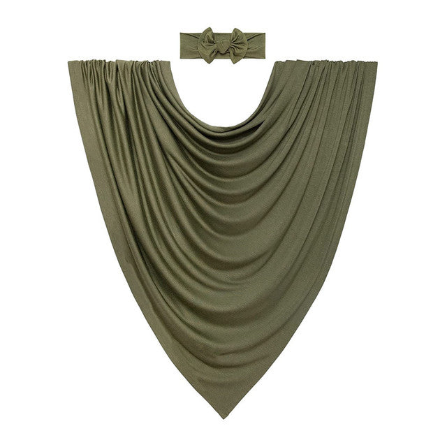 Newborn Cotton Wrap & Matching Accessory – Green A
