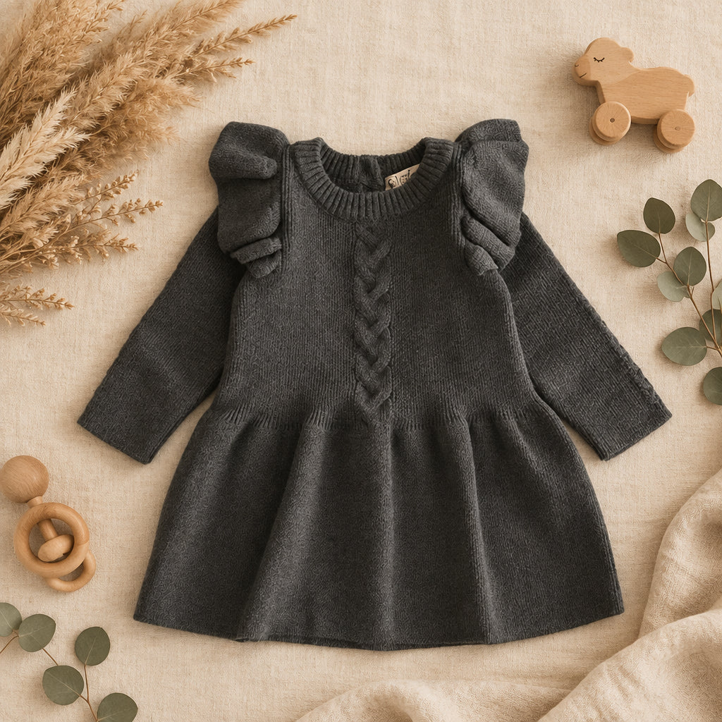 Heirloom Knit Ruffle Dress – Grey