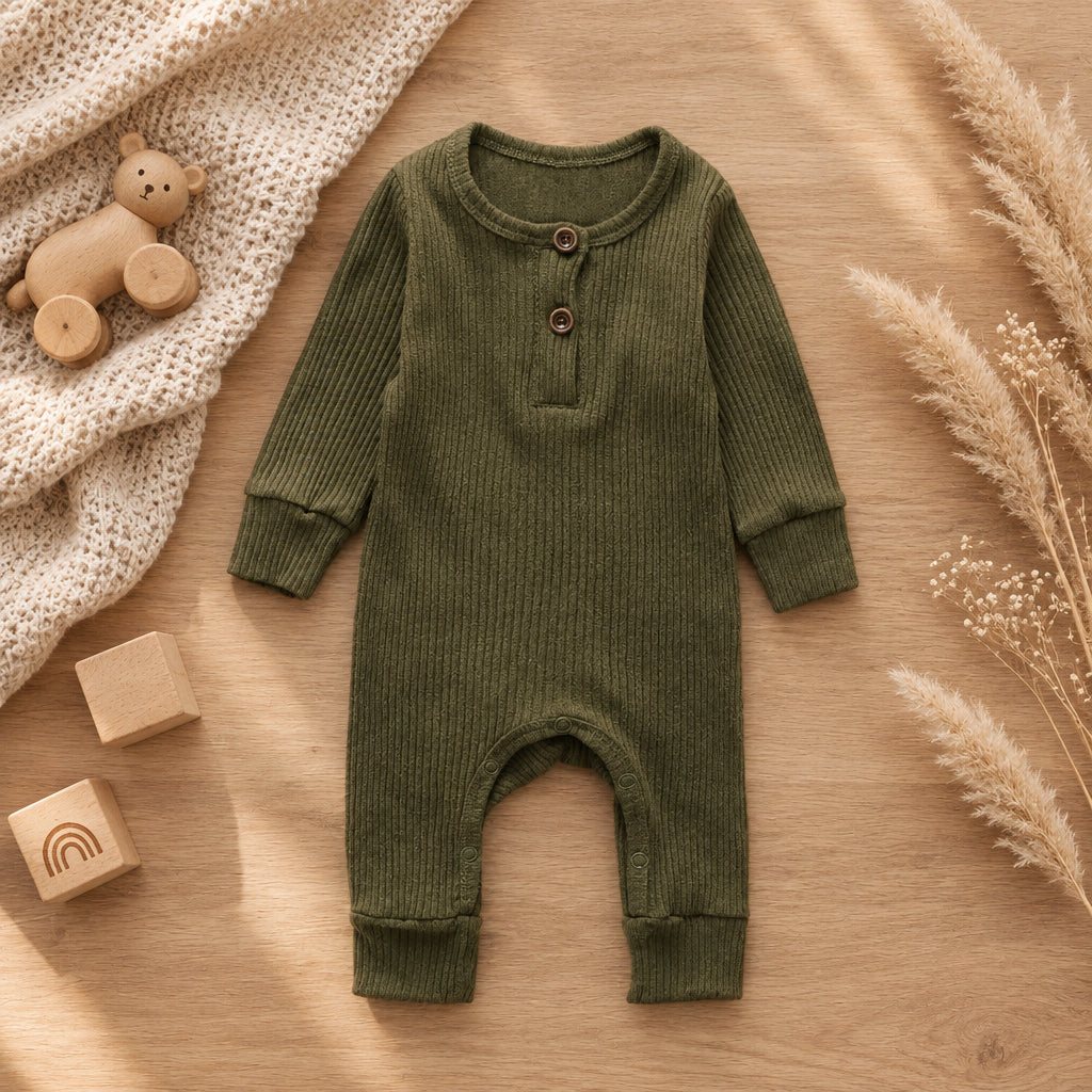 Little Cove Ribbed Romper – Army Green