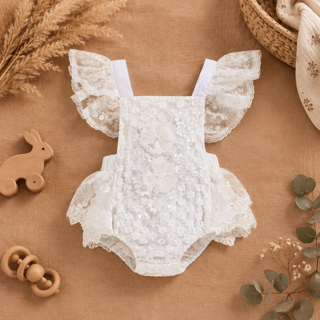 Angel Lace Baby Romper – White – alternate view