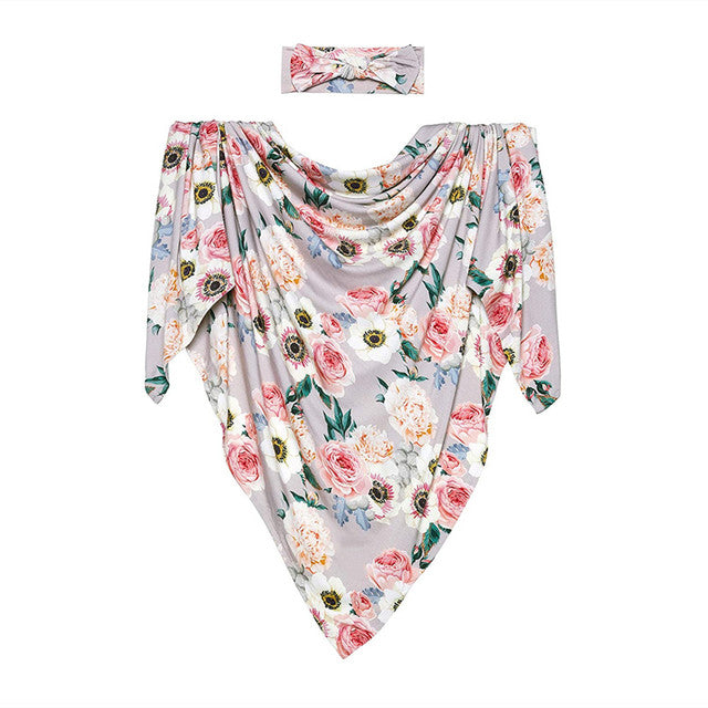 Newborn Cotton Wrap & Matching Accessory – Flower