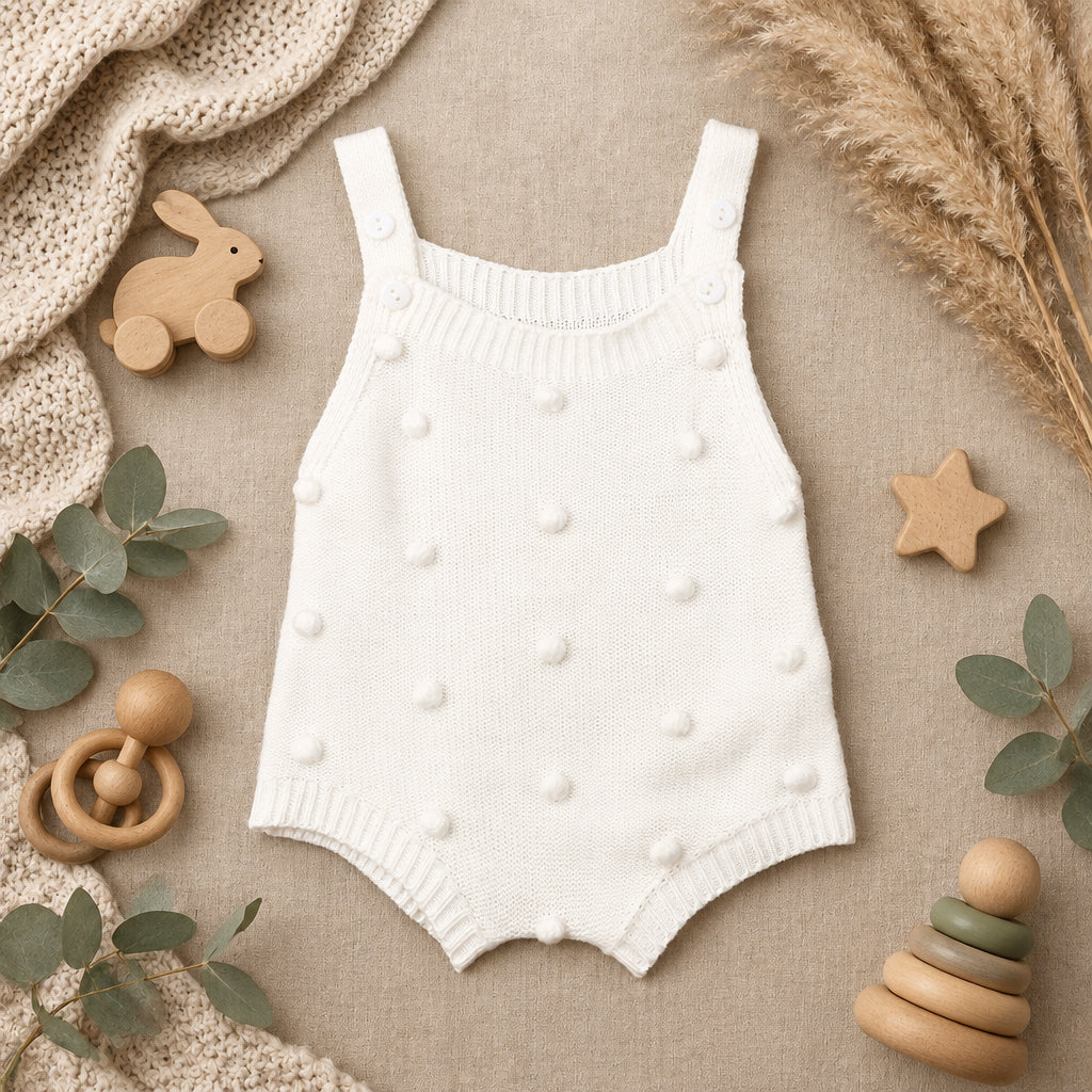 Little Pebble Knit Romper – White