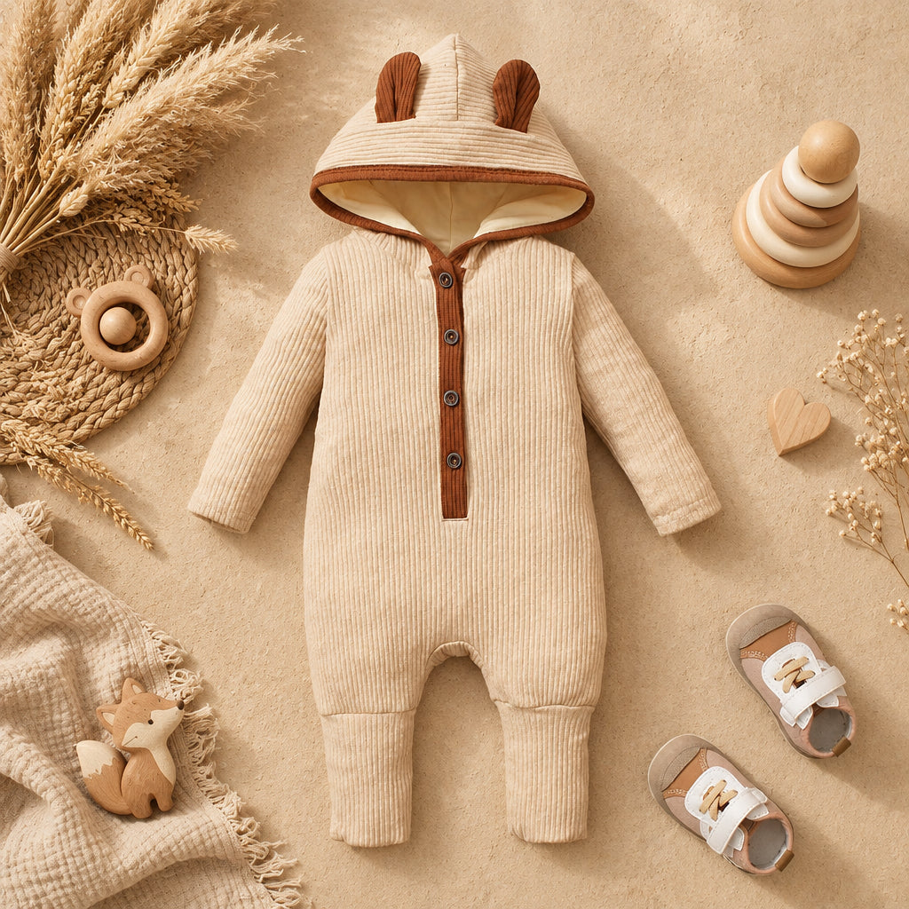 Bear Cub Ribbed Hooded Romper – alternate view 3