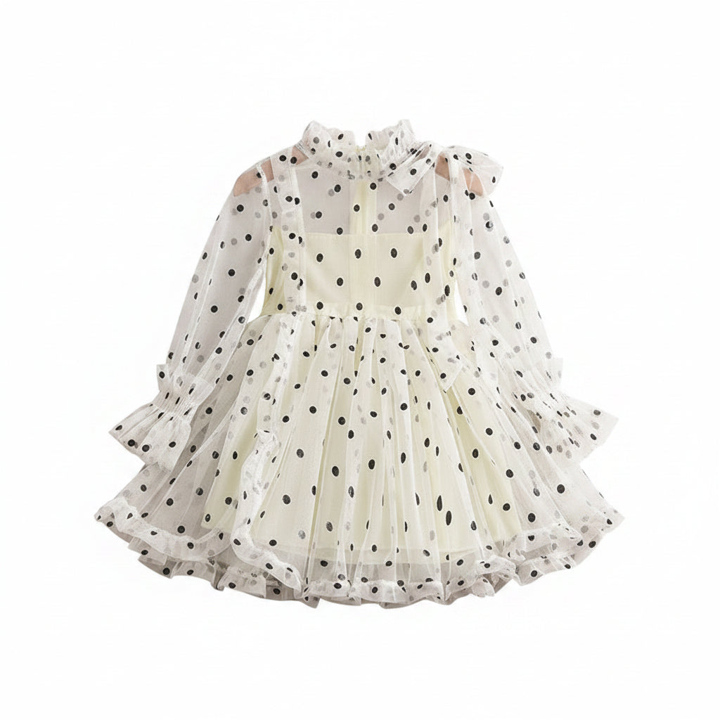 Polka Ruffle Party Dress – White