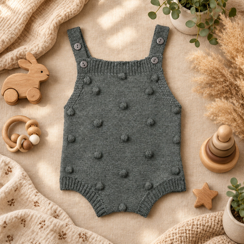 Little Pebble Knit Romper – Blue Grey