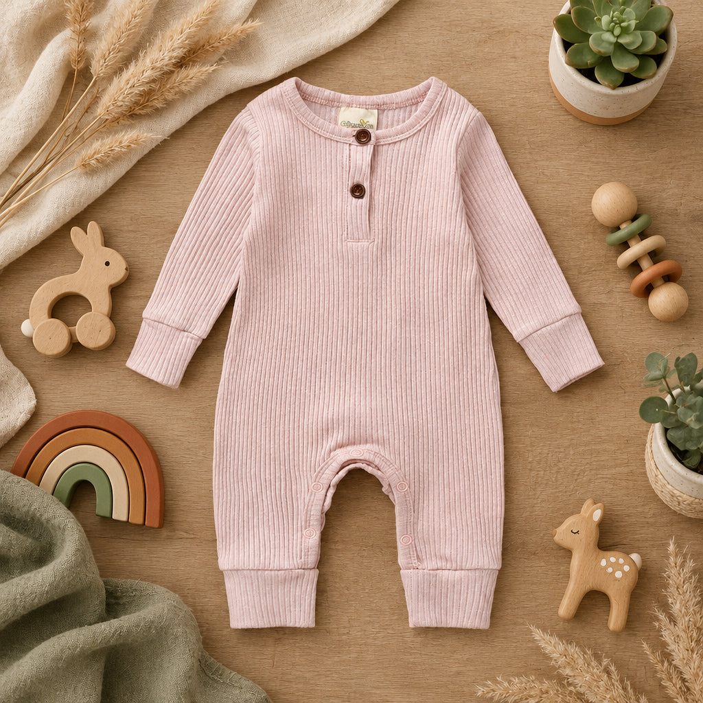 Little Cove Ribbed Romper – Pink