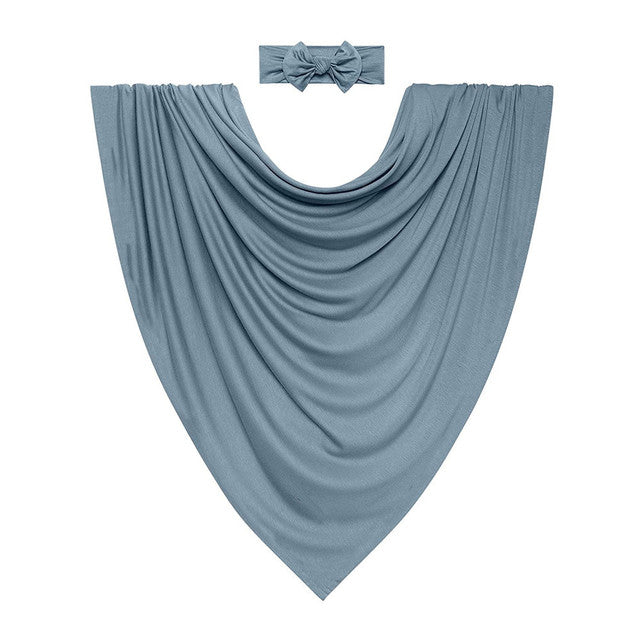 Newborn Cotton Wrap & Matching Accessory – Blue