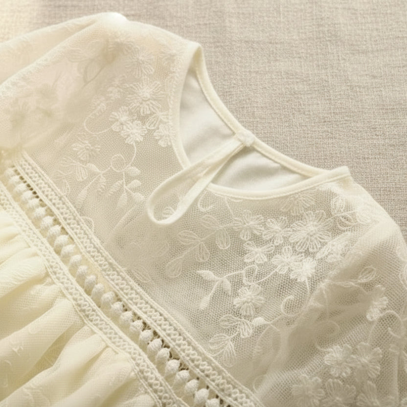Heirloom Lace Long Sleeve Dress – White – view 2