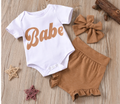 Hey Babe Short Sleeve Bodysuit Set – White – alternate view