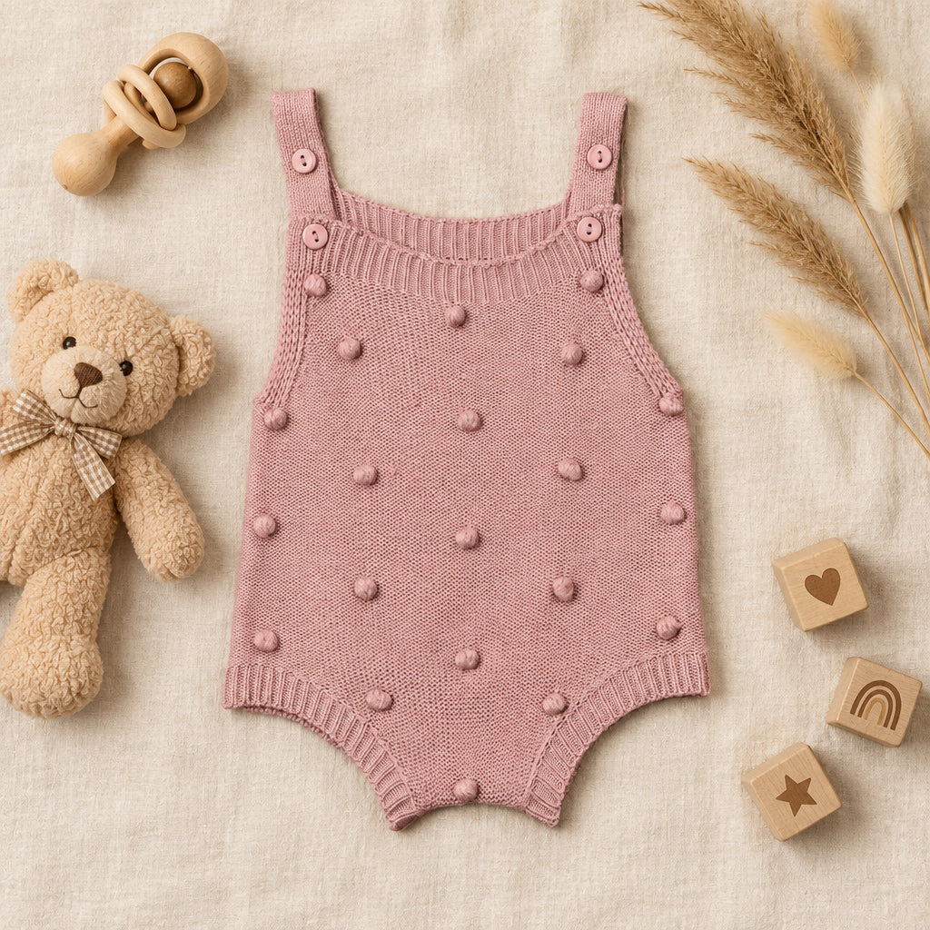 Little Pebble Knit Romper – Dark Pink